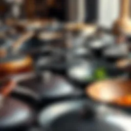 An array of various woks showcasing different materials and finishes