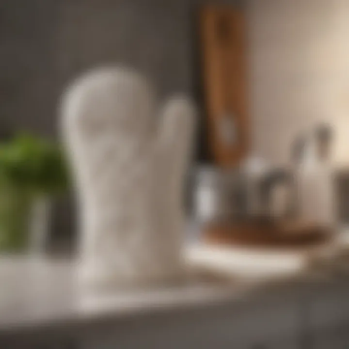 Elegant design of a quilted cotton oven mitt on a kitchen counter