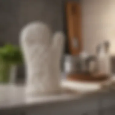 Quilted Cotton Oven Mitt Design Elegant design of a quilted cotton oven mitt on a kitchen counter
