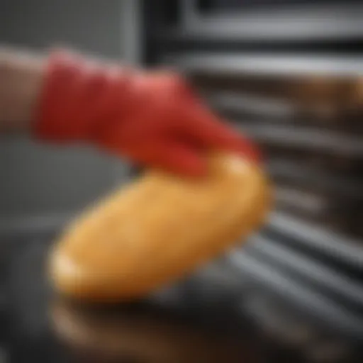 Close-up of a textured silicone oven mitt showcasing its grip