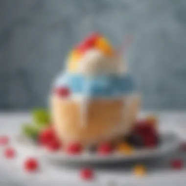 Artful Presentation Techniques in Modern Desserts An artistic presentation of a shaved ice cream dessert garnished with fresh toppings