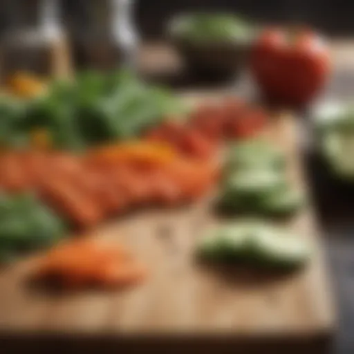 Chopping fresh vegetables on a wooden cutting board