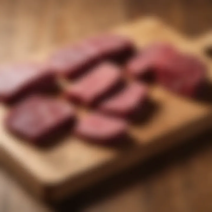An elegant display of various wagyu cuts arranged on a wooden board