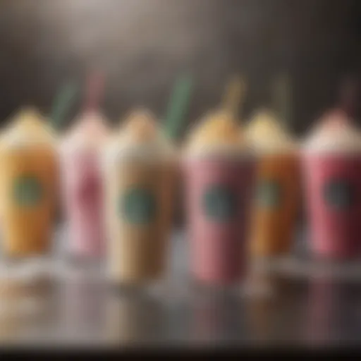 A vibrant assortment of colorful Starbucks milkshakes reflecting diverse flavors