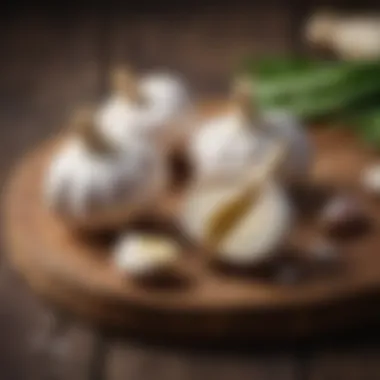 Fresh Garlic Bulbs Fresh garlic bulbs on a rustic wooden table