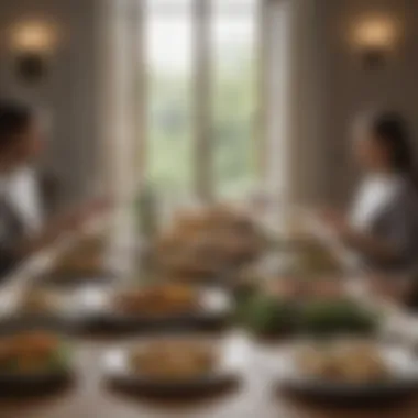 Elegant Dining Setup for Shared Meals A beautifully arranged dining table with diverse dishes showcasing a communal meal.