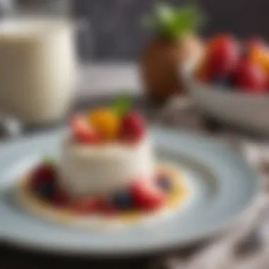 Coconut milk panna cotta garnished with fresh fruit