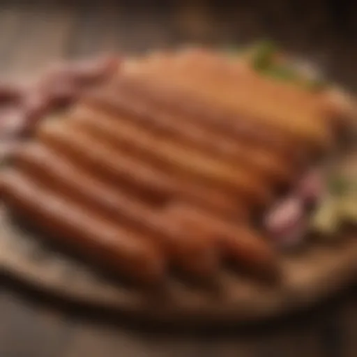 Selection of various sugar-free sausages on a wooden platter