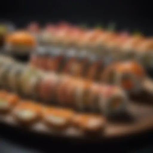 Exquisite sushi rolls artistically arranged on a sushi platter