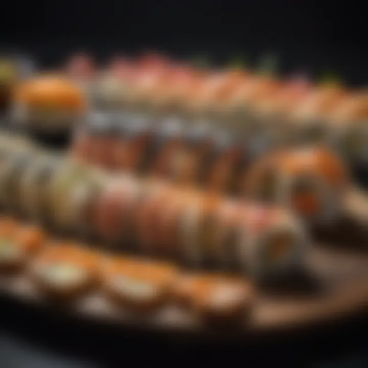 Exquisite sushi rolls artistically arranged on a sushi platter