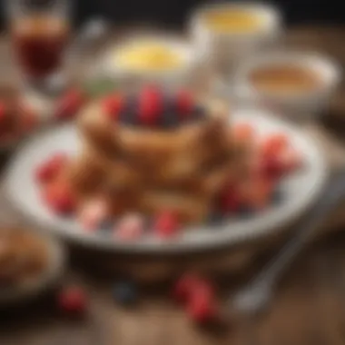 A variety of toppings for French toast displayed on a rustic table