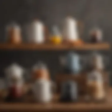 Variety of coffee pots arranged to display different styles