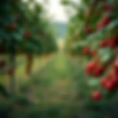 A serene landscape featuring tart cherry orchards