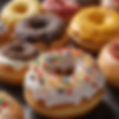 Gourmet Delight at Tastee King A close-up of a gourmet donut with colorful toppings and fillings