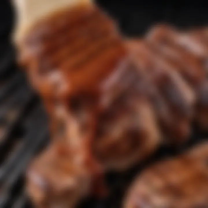 Close-up of BBQ sauce brush on grilled meat