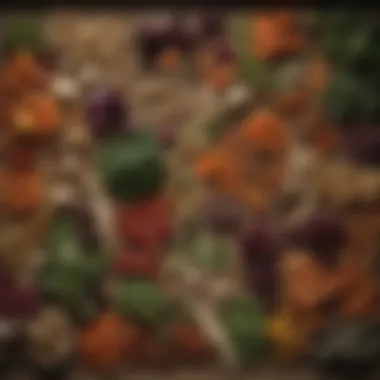 A selection of dried vegetables displayed artfully