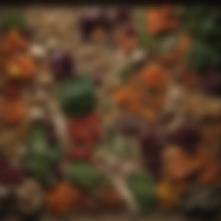 A selection of dried vegetables displayed artfully