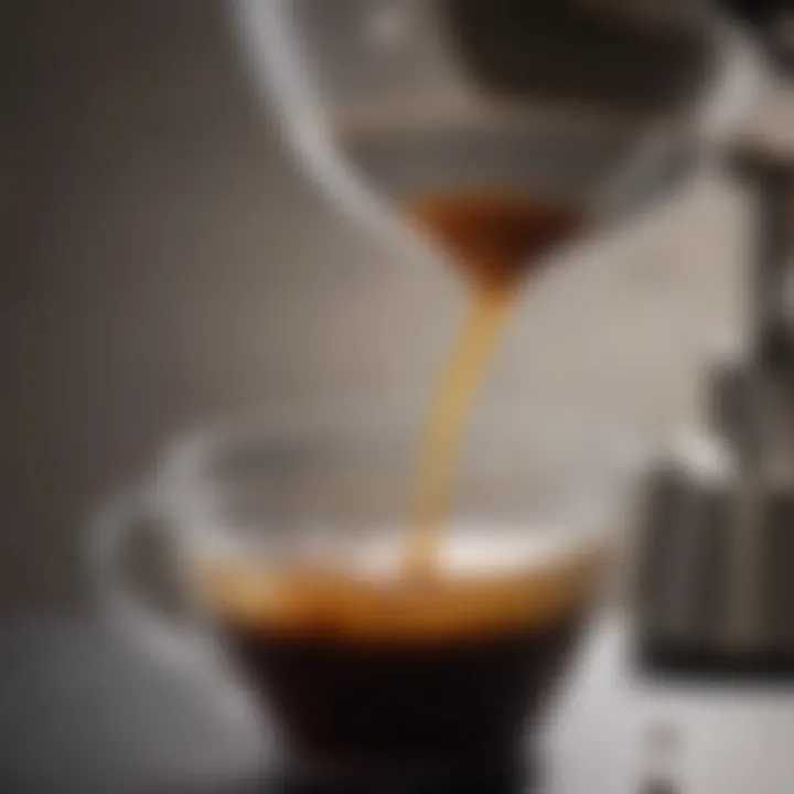 Close-up of coffee extraction process in vacuum carafe