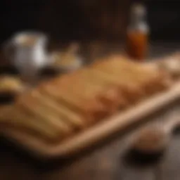 A variety of breadsticks displayed elegantly on a wooden platter