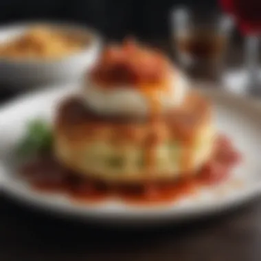 Vibrant Crab Cake Dish with Unique Sauce A vibrant crab cake dish served with a unique sauce