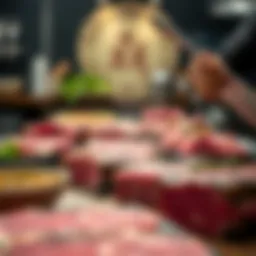 Selection of high-quality wagyu steaks displayed