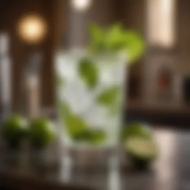Perfectly Crafted Mojito An elegant glass filled with a perfectly crafted mojito on a bar counter