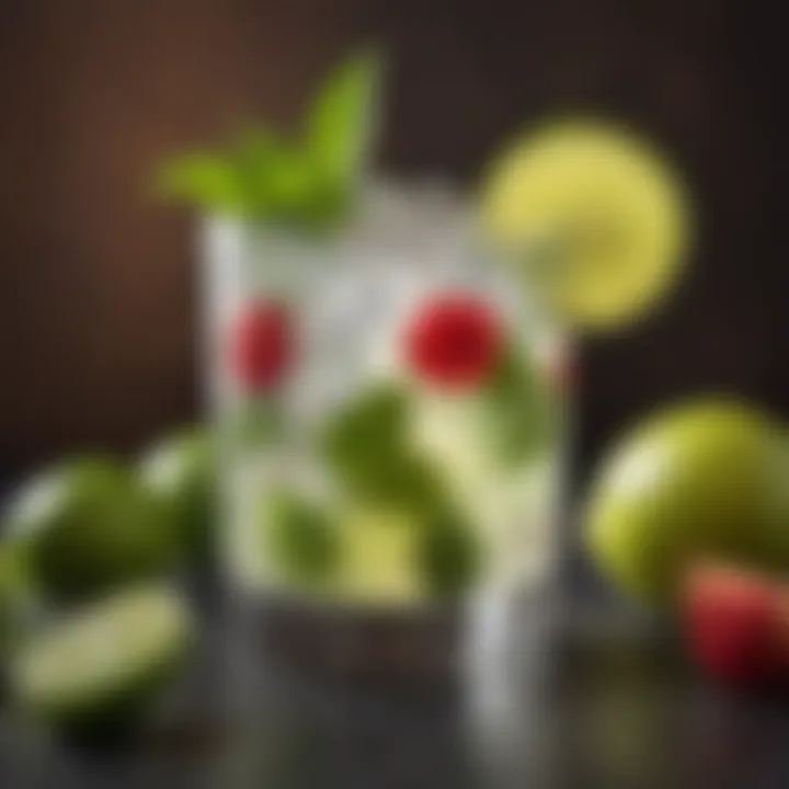 A vibrant mojito cocktail adorned with colorful fruit accents