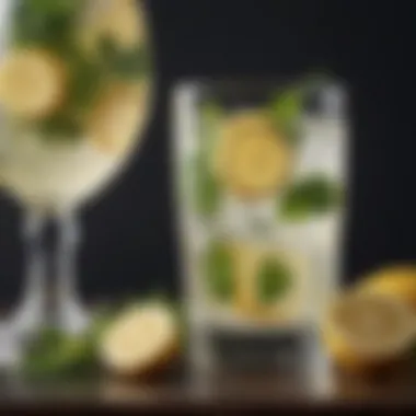 Elevated Presentation of Lemonade An elegant glass of lemonade with mint leaves and ice cubes