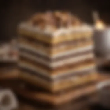 A beautifully layered s'mores cake showcasing its rich textures