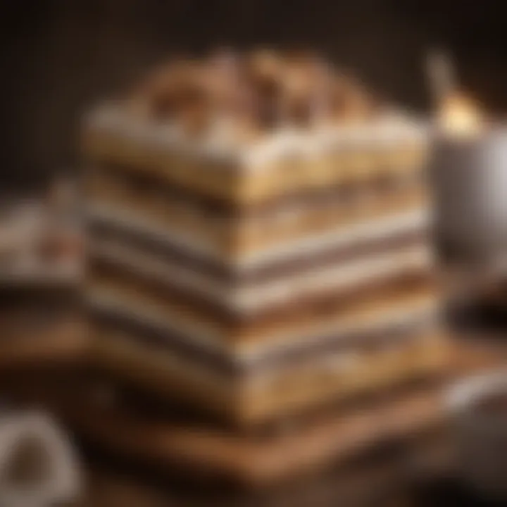 A beautifully layered s'mores cake showcasing its rich textures