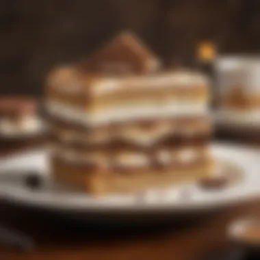 Irresistible Slice of S'mores Cake A delightful slice of s'mores cake revealing its gooey marshmallow filling