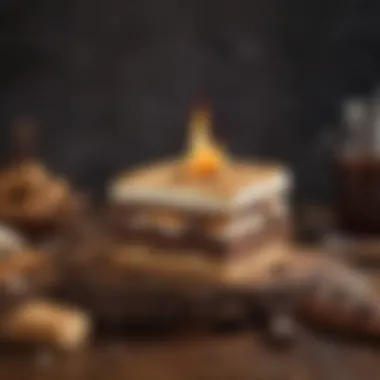 An assortment of s'mores cake variations presented on a rustic table