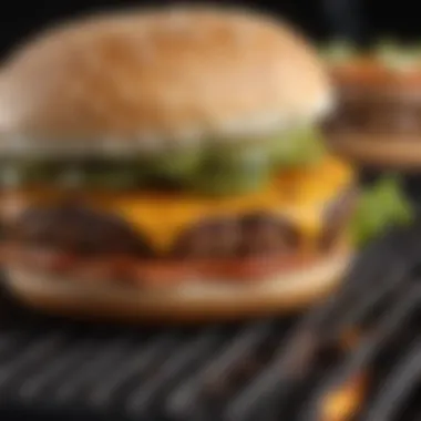 A close-up of a sizzling vegan burger patty on the grill