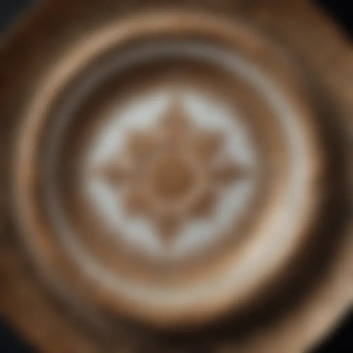 Close-up of an ornate antique plate showcasing intricate designs