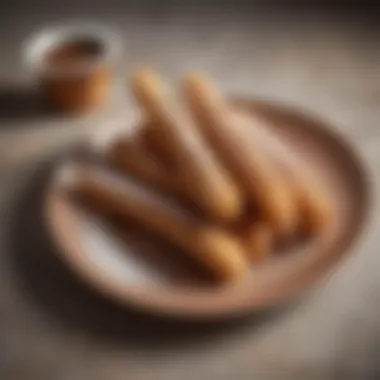 Deliciously Dusted Churros Golden brown churros dusted with cinnamon sugar on a plate