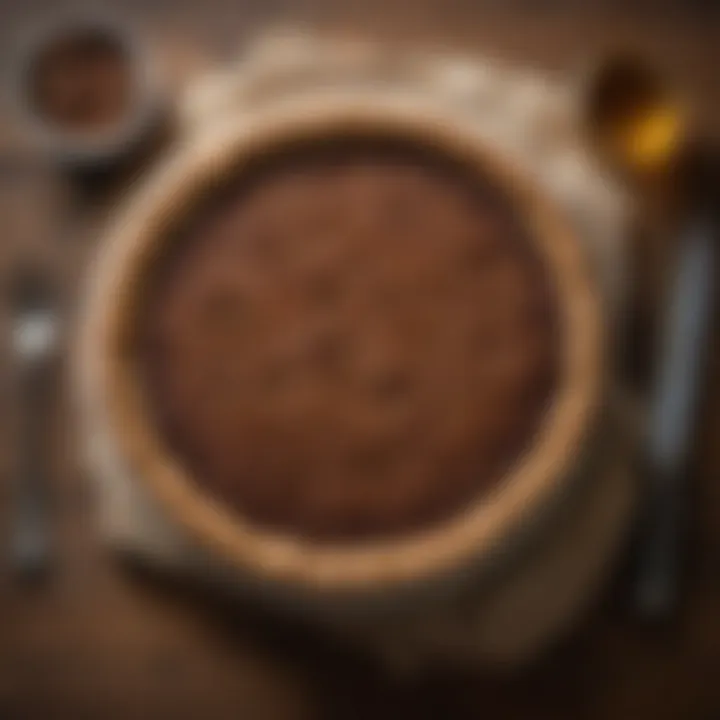 A beautifully arranged shoofly pie on a rustic wooden table