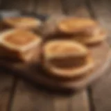 Golden brown toasted Uncrustables on a rustic wooden table