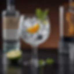 Artfully garnished gin and tonic in a crystal glass