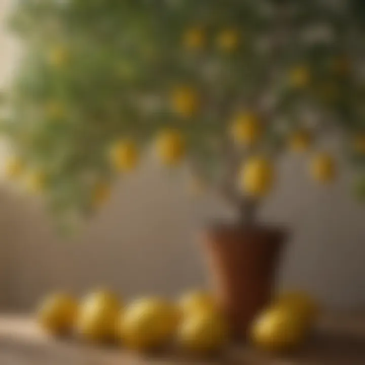 A lemon tree laden with ripe lemons in sunlight
