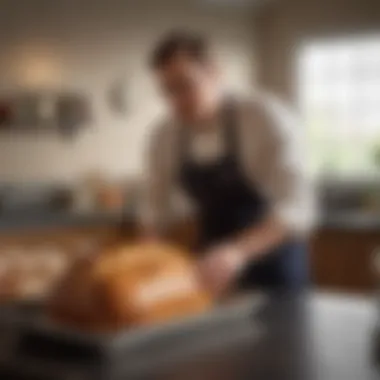 Baker examining a loaf from the Challenger Bread Pan