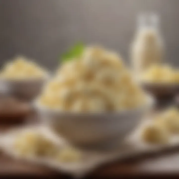 An array of dairy ingredients including cream, milk, and butter arranged artistically.