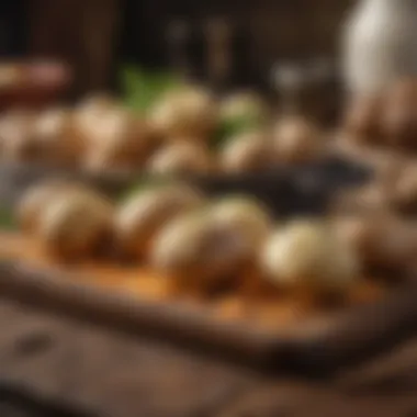 A variety of potatoes on a wooden table showcasing different textures and colors.