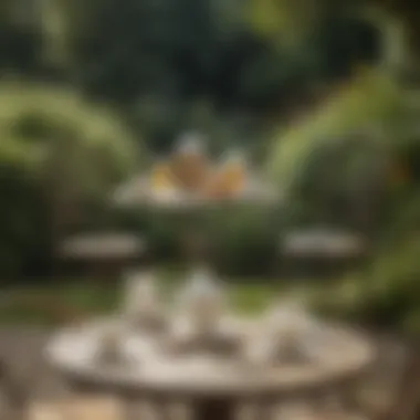 Tranquil Moments in British Tea Culture A serene garden setting with a tea table and chairs