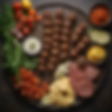 Essential Kabab Ingredients An array of fresh ingredients for kabab preparation, including spices and vegetables