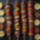 A variety of kabab skewers showcasing vibrant colors and textures