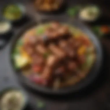 Artful Kabab Presentation A beautifully presented platter of assorted kababs with garnishes