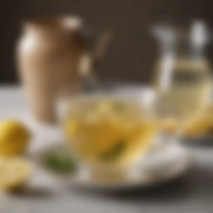 An elegant tea setup with hot water and lemon, symbolizing wellness