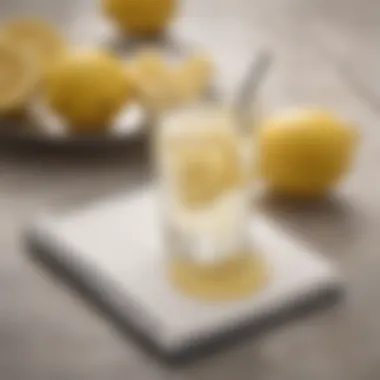 A serene background featuring a glass of hot lemon water and a notebook for notes