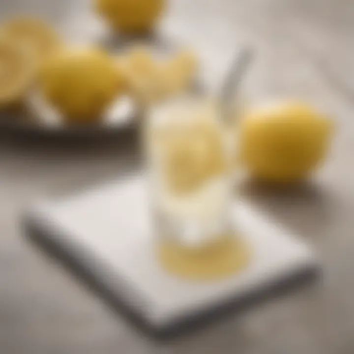A serene background featuring a glass of hot lemon water and a notebook for notes