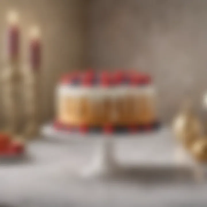 Elegant cake stand showcasing a six-inch cake with delicate decorations.